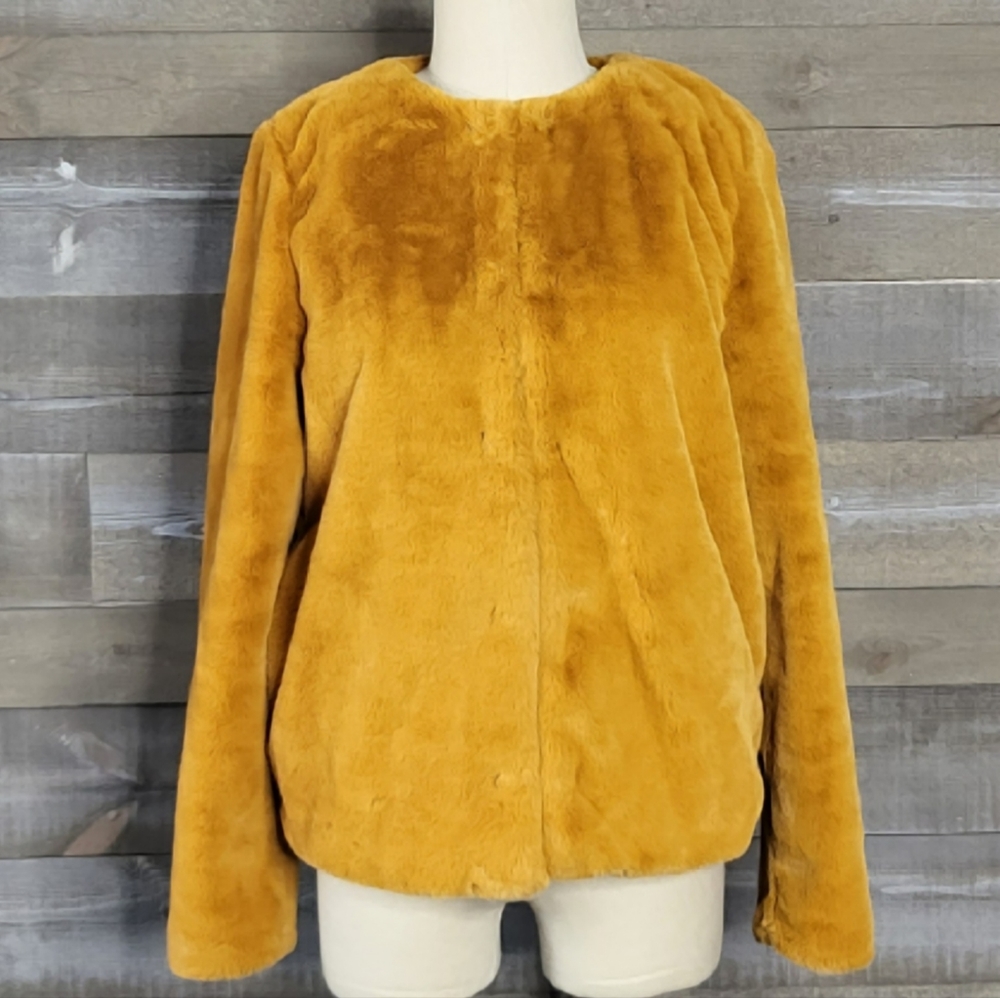 H&M Divided Soft Faux Fur Mustard Yellow Jacket